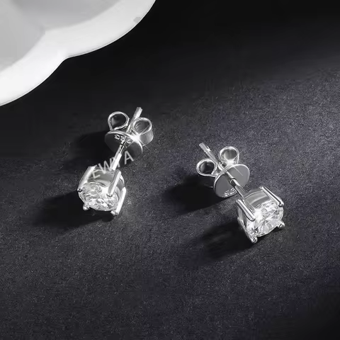 EWYA Real 0.2-3CT D Color Moissanite Stud Earrings For Women Party 4 Prong S925 Silver 0.1CT 3mm Pass Diamond Test Earring Gift