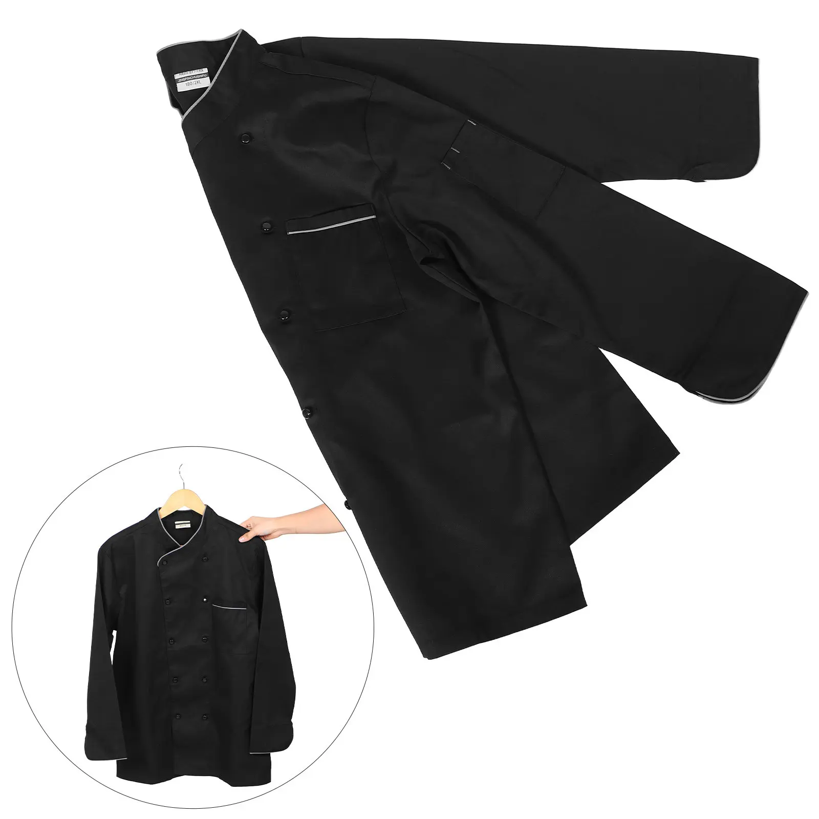 chef-workwear-black-long-sleeve-unisex-kitchen-uniform-spatter-proof-heat-resistant-jacket-for-men-women-restaurant-hotel