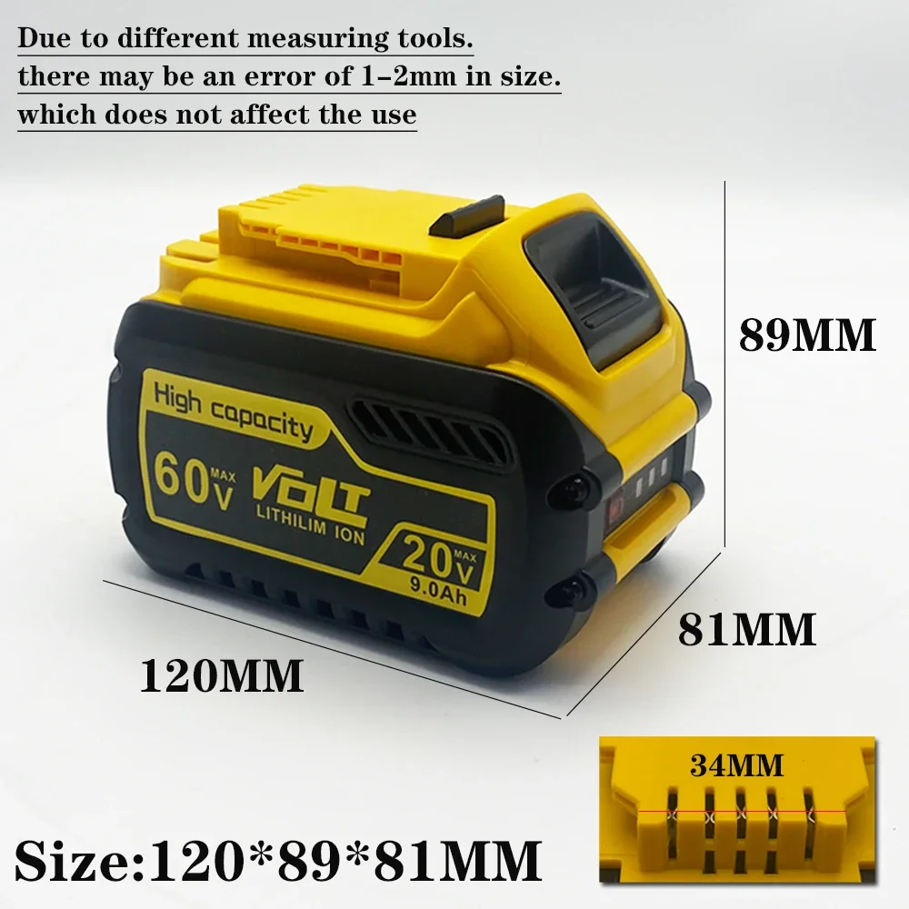 9.0Ah 60V Battery For Dewalt 20V Battery DCB609 Replacement Battery Li-ion Power Tool Battery For Dewalt Batteries With LED Lamp