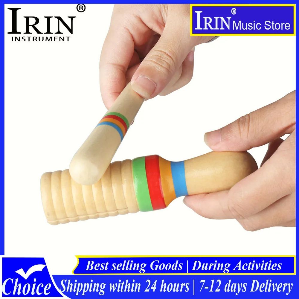 IRIN Wooden Musical Instrument for Children Kid Sound Tube Small Single-Threaded Ring Percussion Cylinder Croak Frog Barrel