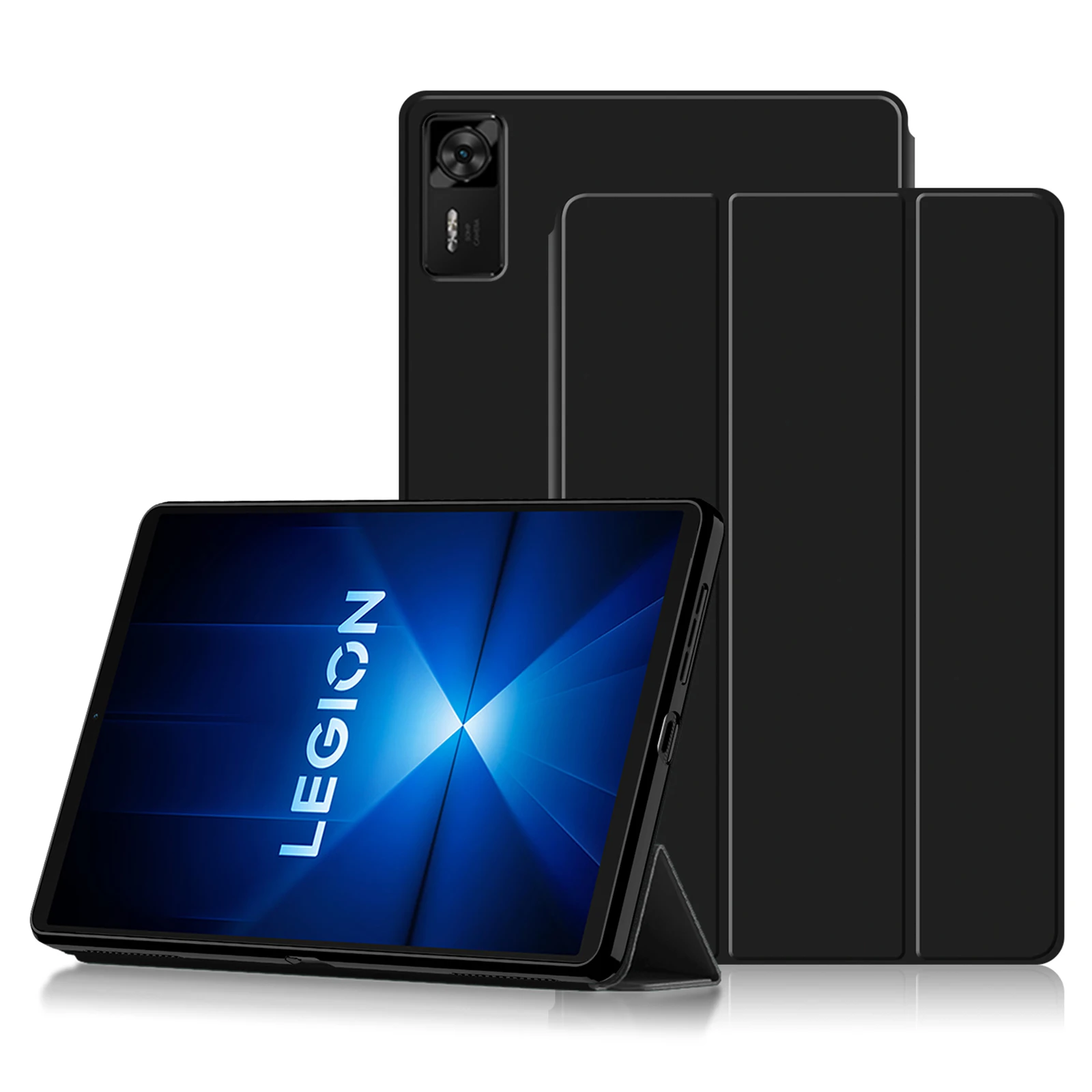 

Для Lenovo Legion Y700 (2025) Чехол из искусственной кожи и ТПУ на задней панели с тройной подставкой для планшета - черный