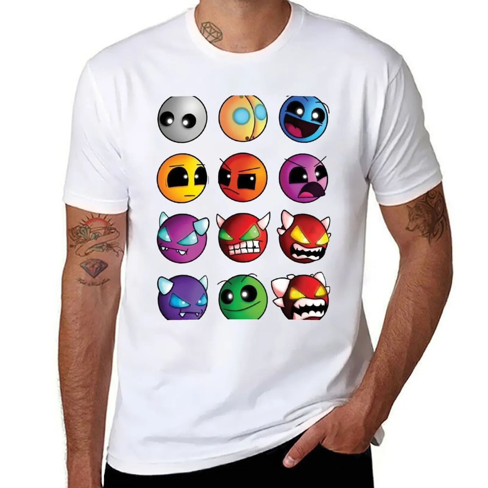 

geometry dash difficulty demon faces T-Shirt essential t shirt t shirt man cotton T-Shirt