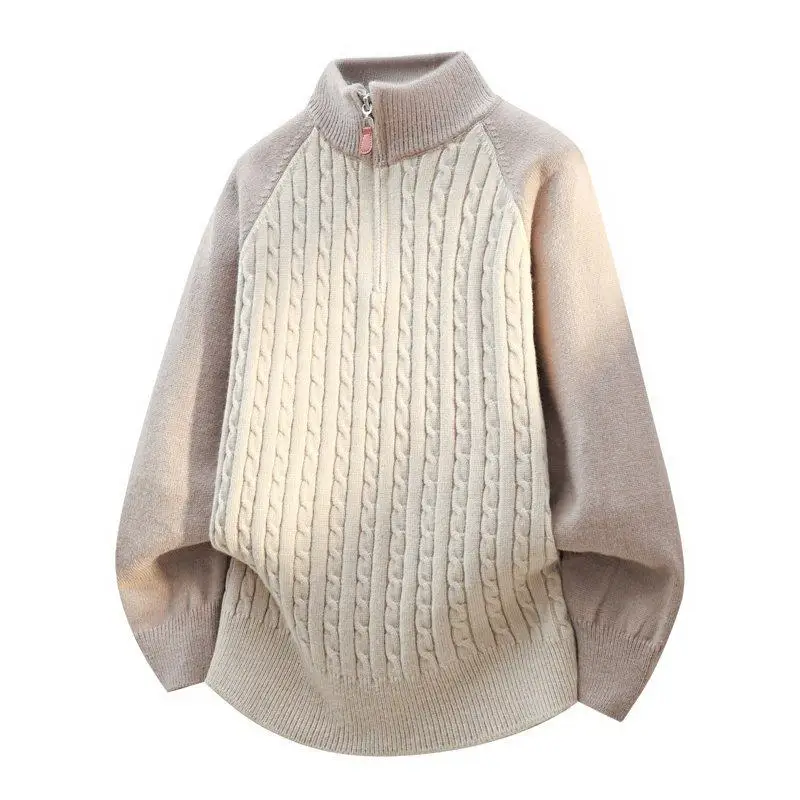 

Модный вязаный свитер с длинным рукавом, повседневный, с высоким воротником, в стиле колор-блок, мужской зимний топ из полиэфирного волокна для повседневной носки