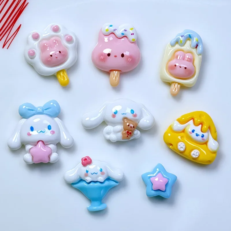 5 uds. De bonitos dijes de resina con parte posterior plana de dibujos animados de la serie Sanrio Cinnamoroll para manualidades de resina Diy, adornos para álbumes de recortes