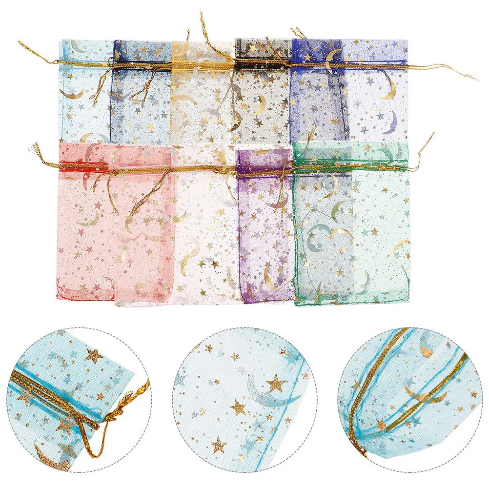 

100Pcs Star Moon Mesh Jewelry Pouch Drawstring Organizer Small Storage Bags Wedding Favor Party Festival Travel Necklace