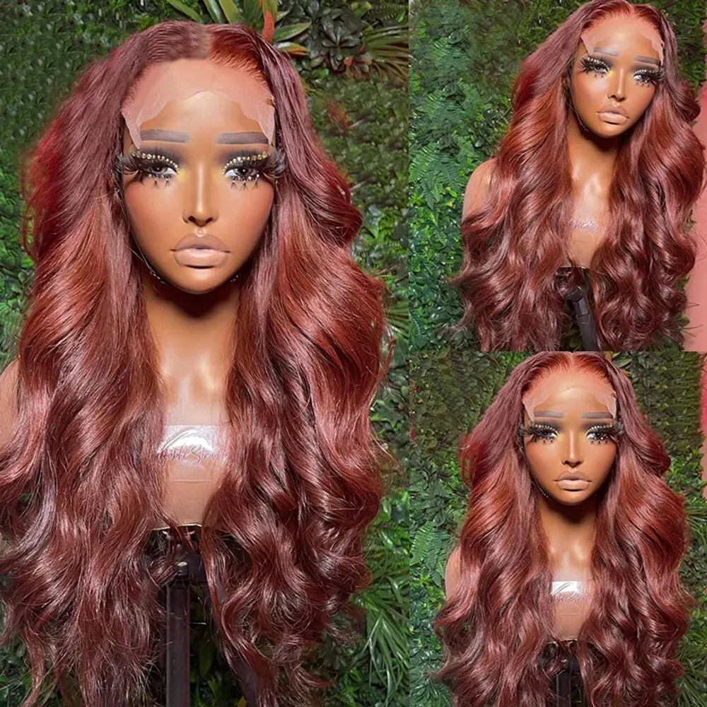 Reddish Brown 13x6 Lace Frontal Wig Preplucked 13x4 Body Wave Lace Front Wig Brazilian Dark Red Brown 13x4 Closure Human Hair