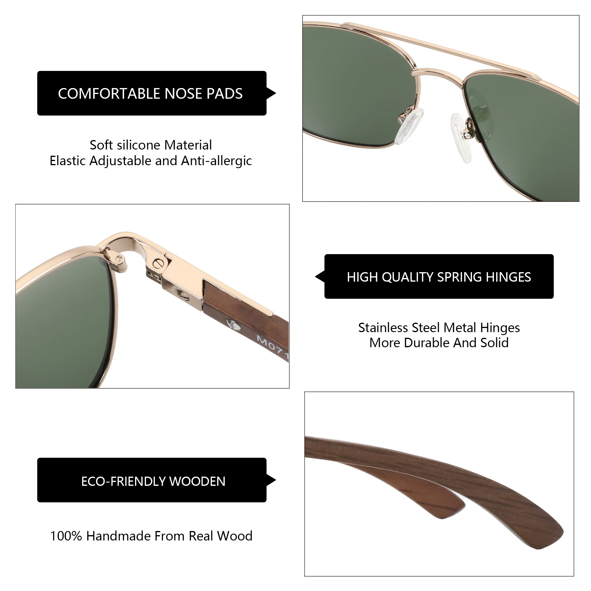 BLUEMOKY Wood Pilot Polarized Prescription Sunglasses for Men 100% UV Protection Fashion Myopia/Progressive Aviator Sun Glasses - Image 5
