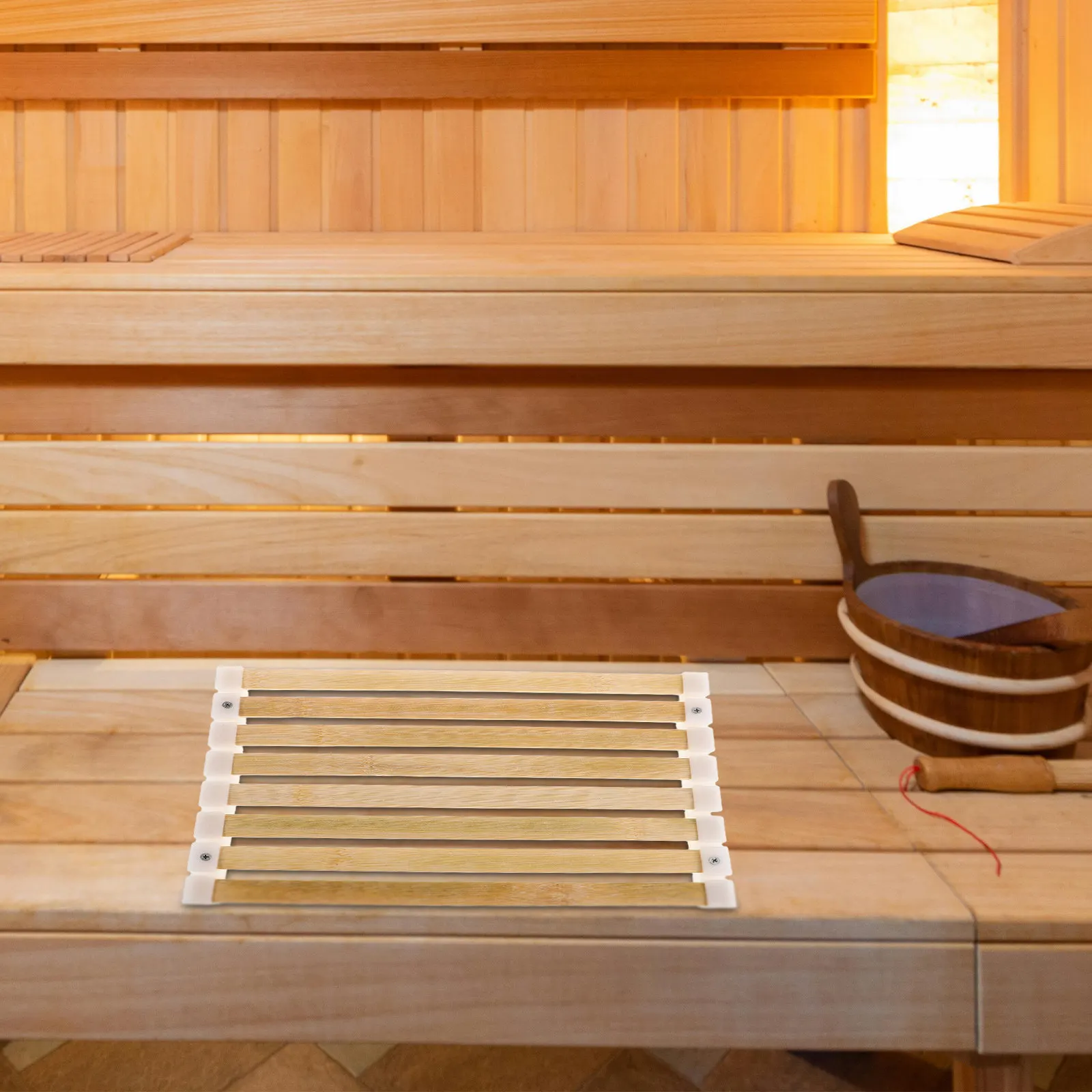 

Bamboo Bath Mat Sauna Mat Beige High Temperature Resistant Bamboo Slats Nonslip Quick Drying Bathroom Shower Floor Rug