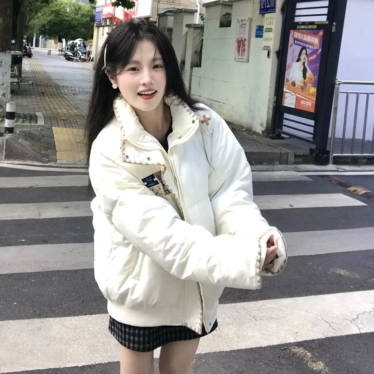 

Parka Army Womens Versatile Spring Jacket Hooded Simple Classic Pockets Thick White Color Warm Puffer Elegant High Long Slim Gym