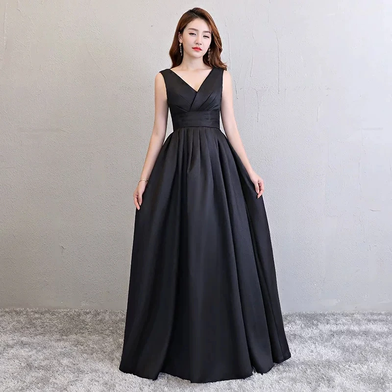 

Women's Satin V Neck Sleeveless Maxi Evening Dress New Pleated High Waist A-Line Formal Gown for Wedding Party Prom Vestidos Y2K