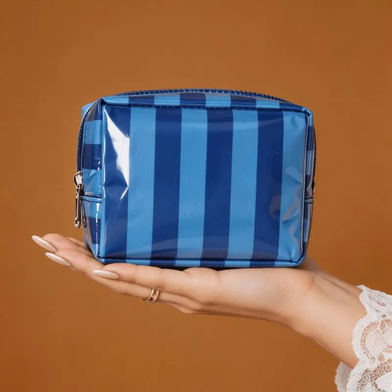 Mini PVC Gestreifte Kosmetiktasche Make-up-Tasche Wasserdichte Reise-Toilettentasche Make-up-Pinsel-Etui – Detail 3