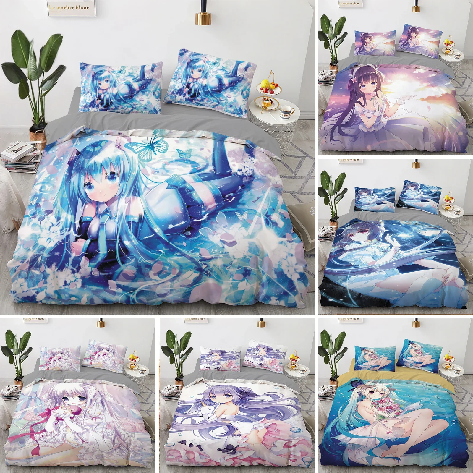 

Anime kawaii Bedding Set Japan Anime loli Duvet Cover Set Kids Bedroom Cartoon 3D Printed Quilt Cover Bedroom Gift