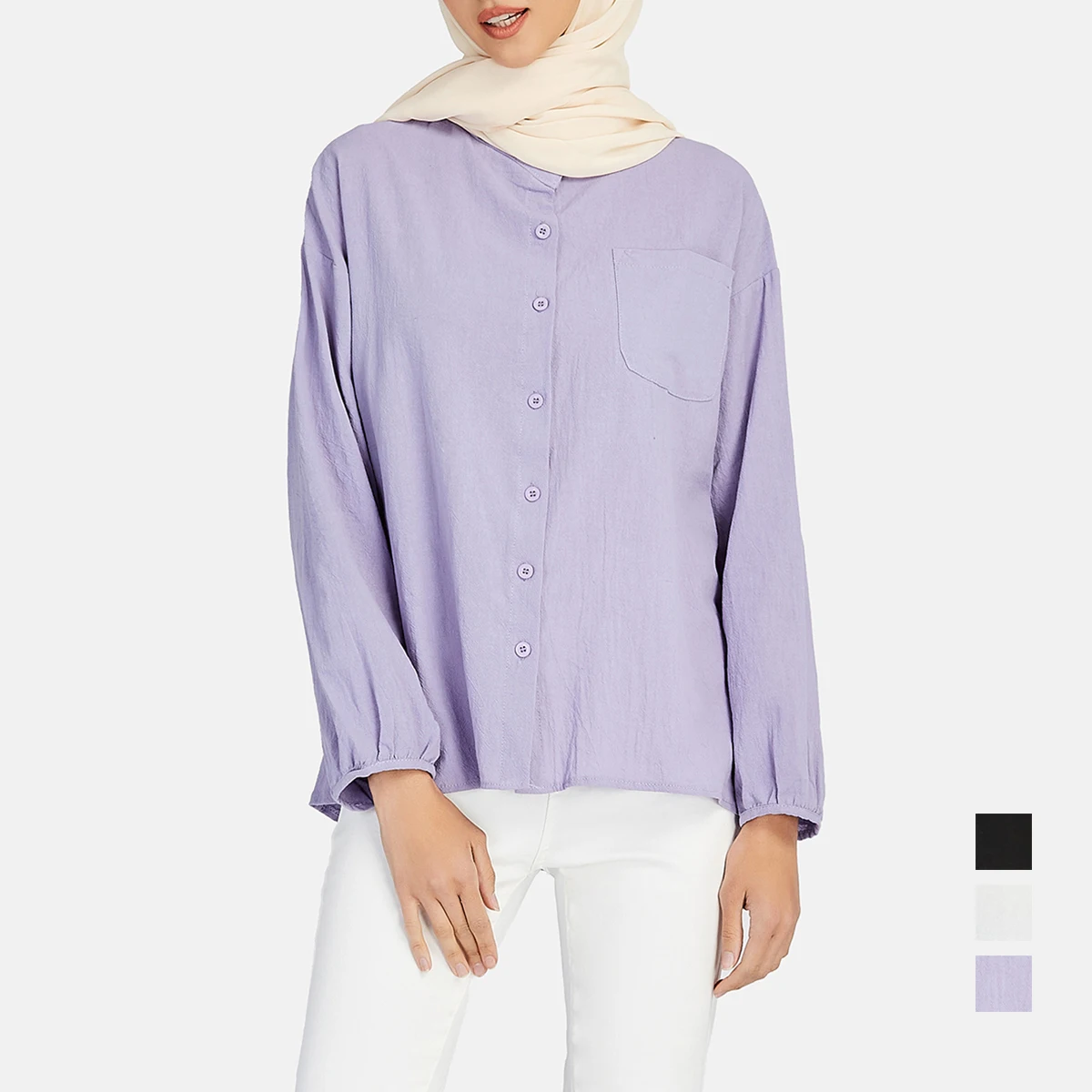

Women Cotton Linen Tops Casual Long Sleeve Lace Collar Muslim Ramadan Shirts Modest Tunic Blouse Oversize S-5XL Chemise Femme
