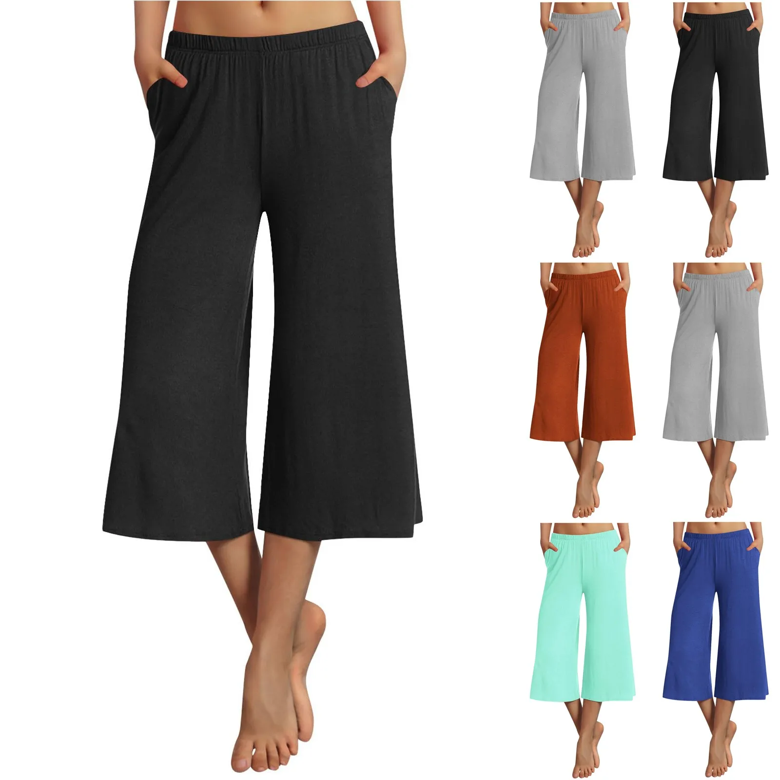 Cropped Trousers For Ladies Casual Summer New Flowing Wide Leg Pants Dressy Comfy Yoga Workout Athletic 2024 Palazzo Pants