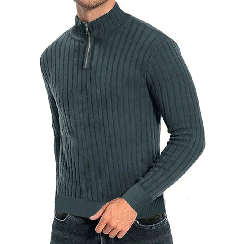 

Men's Half Turtleneck Zipper Knit Sweater Retro Loose Knit Long Sleeve Pullover