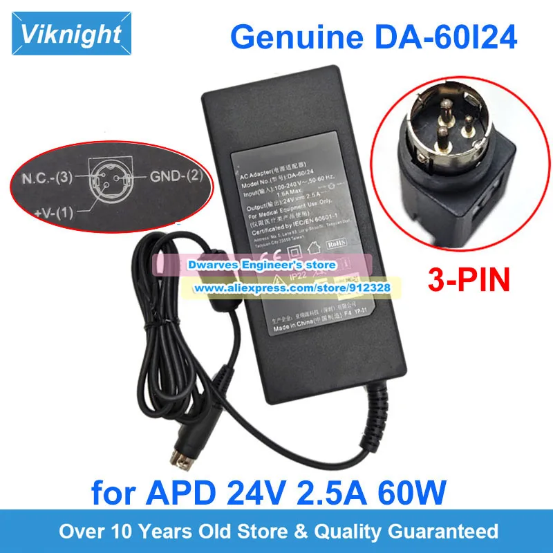 Genuine 24V 2.5A 60W DA-60I24 AC Power Adapter DA-60L24 Laptop Charger for APD Round With 3-Pin/4-Pin Power Supply