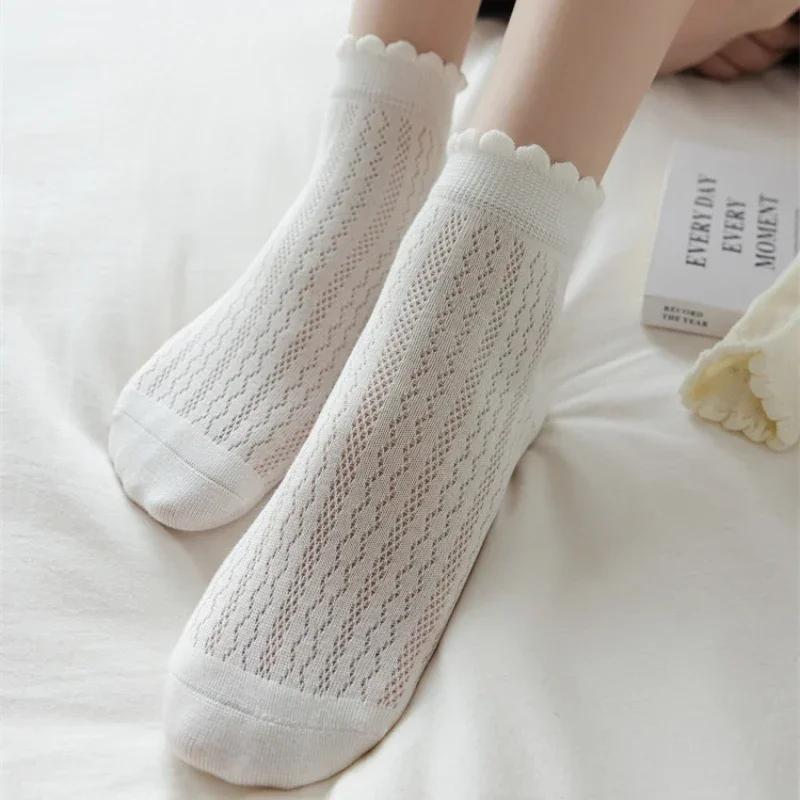 Hollow Out Mesh Thin Breathable Short Socks Summer Socks WomenSweet Girls Cute Low Cut Ankle Socks Black White Gray Solid Color