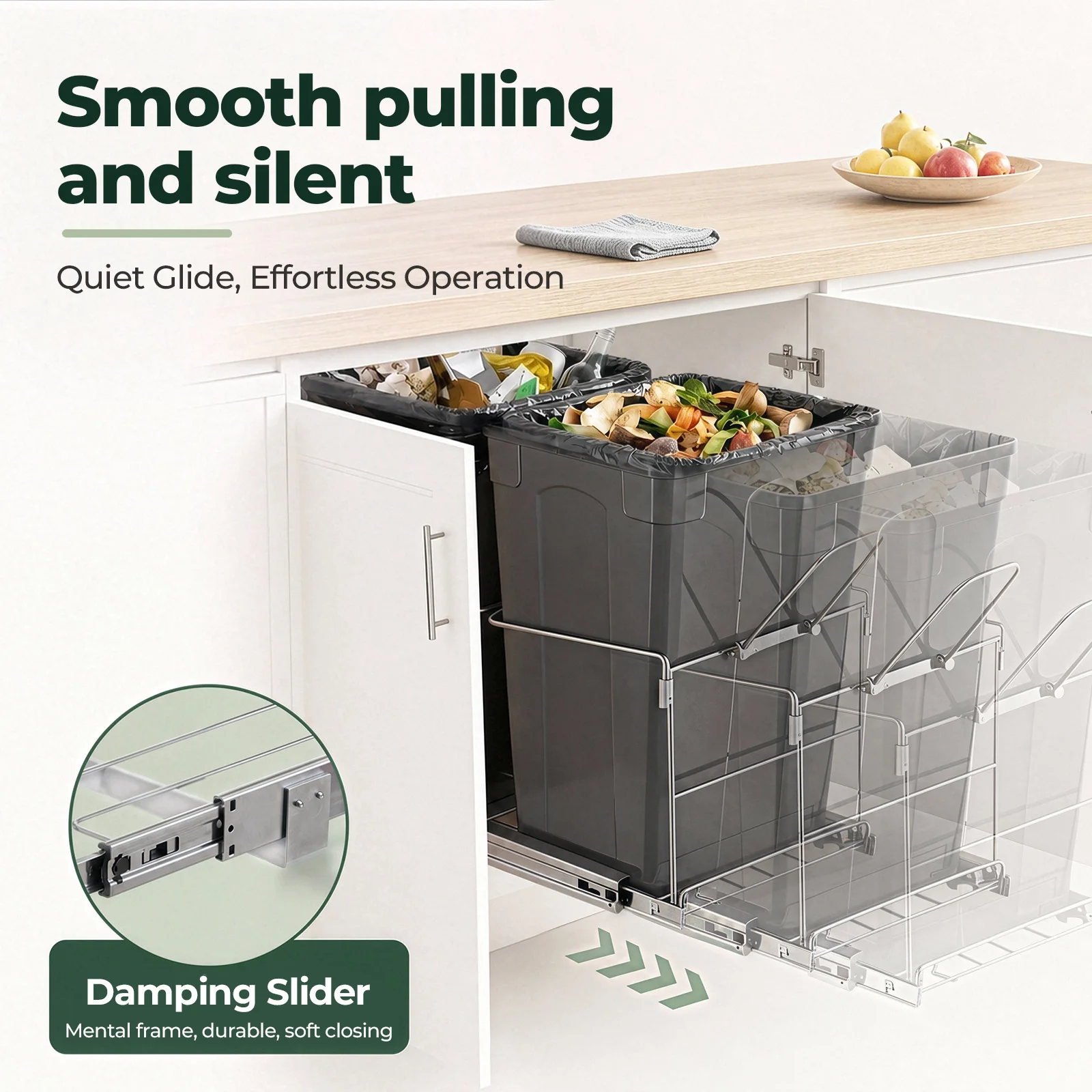 Pull Out Trash Can Under Cabinet Double Waste Bin Garbage Rubbish Box Kitchen Sink Slide Out Soft Close Hideaway