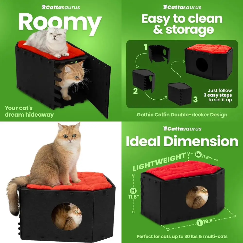 

Portable Cat House for Indoor Cats, Enclosed Peekaboo Cave, Scratch-Resistant Bunk Beds, Suitable for Multiple Cats up to 26 lbs