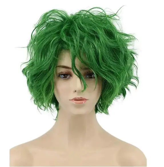 Synthetic Hair Women Men Fluffy Short Bob Curly Green Wig Cosplay Anime Wigs