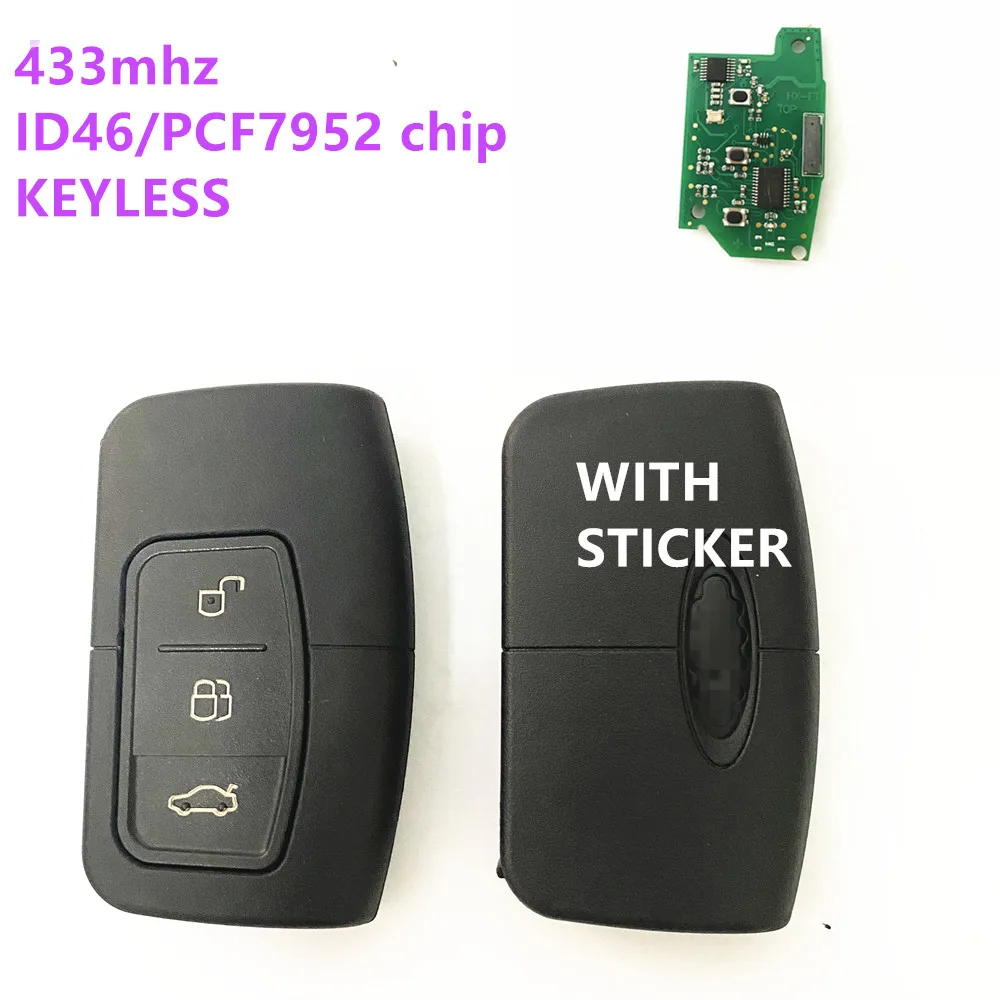 3 BUTTON Car Remote Keyless Smart KEY 433mhz id46 pcf7952 chip for Ford C-Max Focus MK2 Kuga Mondeo Galaxy HU101 Blade