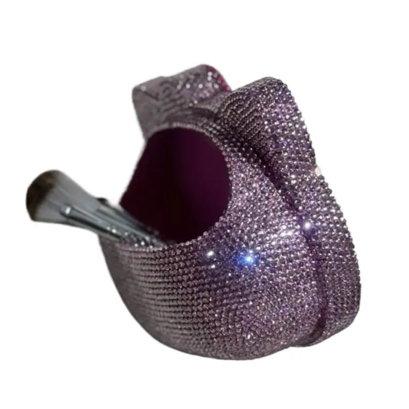

Rhinestone-studded Mirror DIY Handmade Crystal-encrusted Cosmetic Brush Storage Mosaic Makeup Accessary Shiny Pink Girls Gift