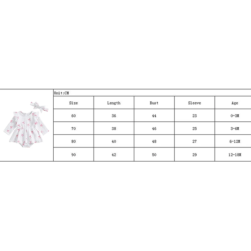 Baby Girls Autumn Outfits Long Sleeve Round Neck Bow Print Romper Dress with Headband Cute 2 Pieces Sets image 6