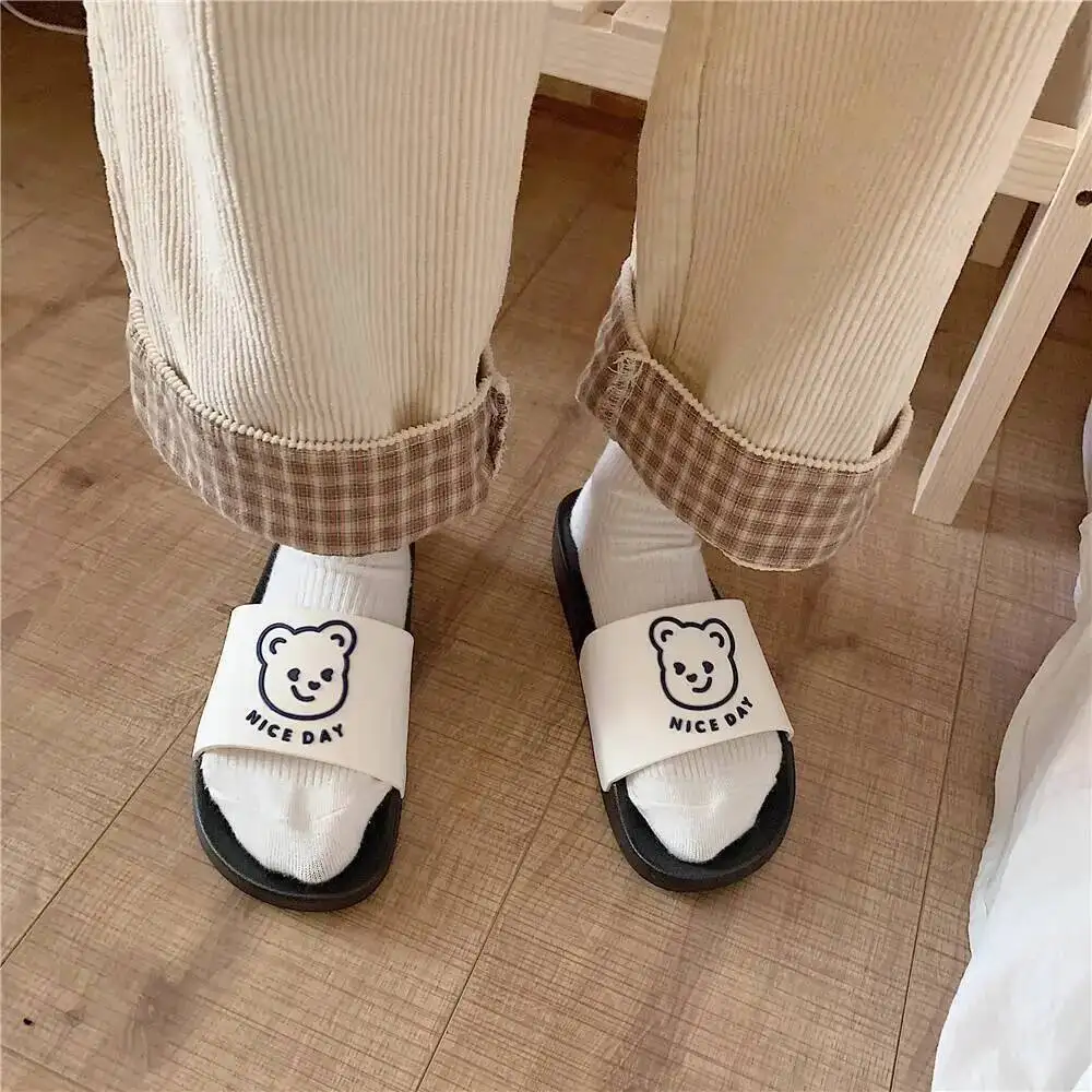 Women's Home Slippers Cartoon Slide Sandals  Summer Anti-Slip  Student Fashion, Cute One-Strap Indoor & Outdoor Slippers