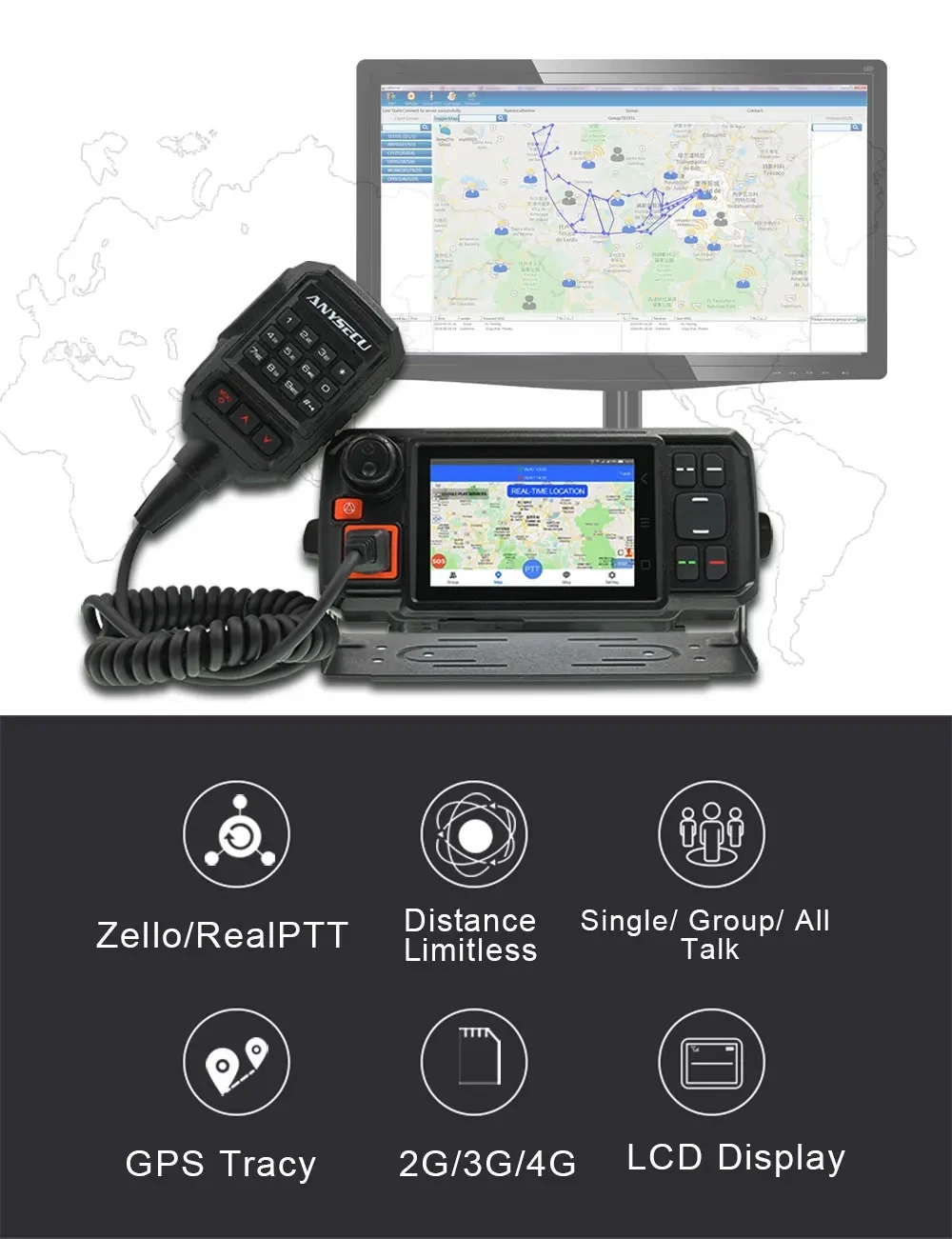 ANYSECU 4G-W2Plus 4G Network Radio Android 7.0 With GPS WIFI LTE Walkie Talkie N60 Work With Real-ptt Zello Walkiefleet