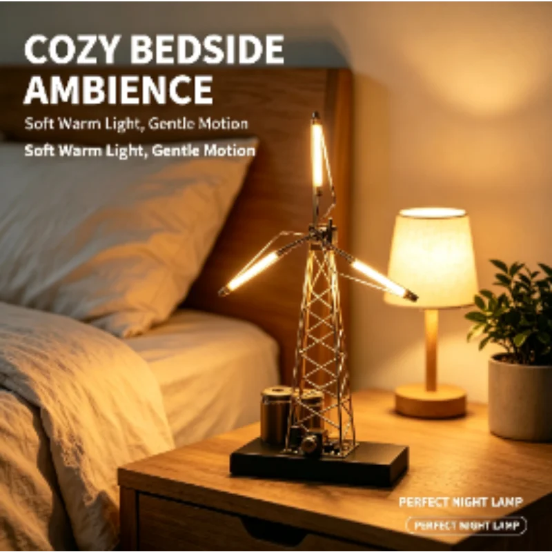 Night Light Windmill Lamp Rotating Rustic Industrial DIY Decorative Atmosphere Lights for Courtyard Patio Garden Bedroom Home