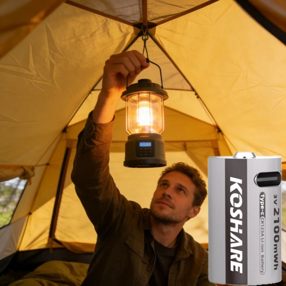 

KOSHARE CR123A 3V 2100mWh Li-ion Rechargeable Batteries CR123A 2100mWh Lithium Battery For mouse Electric Clocks +Type-C Cable