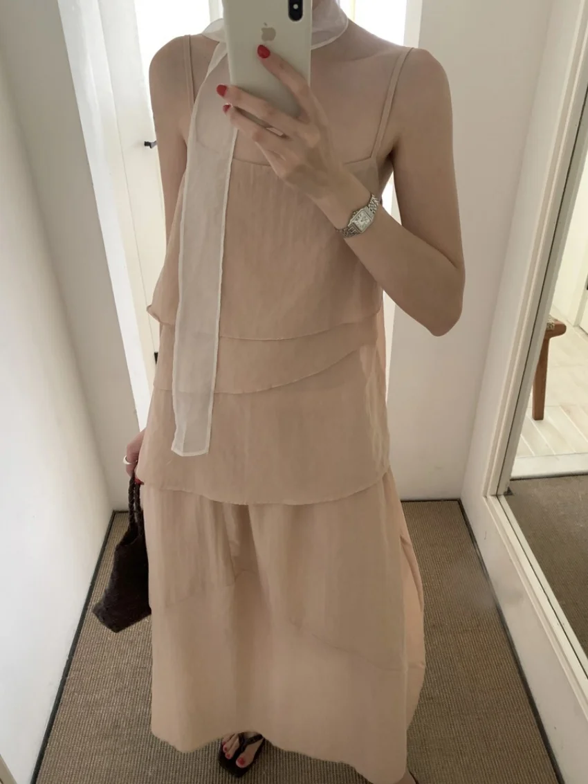 Alien Kitty Elegant Women Sets Slim Casual New Outwear Camis Summer Chic Sweet High Waist 2025 Streetwear Loose Maxis Skirts