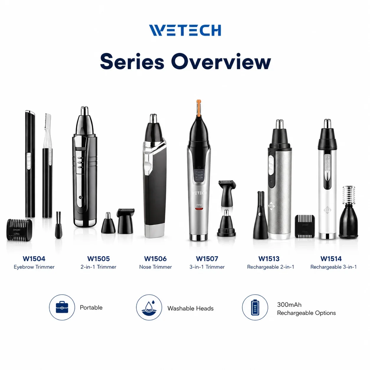 WETECH: tagliacapelli elettrico per uomo, ideale per la cura del naso e delle orecchie, ricaricabile, portatile, per la rimozione dei peli del viso e delle sopracciglia, con testina di taglio lavabile