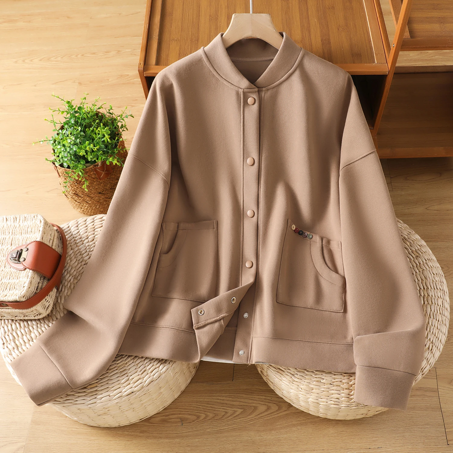 ربيع الخريف Faion محبوك القطن البلوز Jaet المرأة عادية الوقوف طوق البيسبول الرياضة المفتوحة سترة أزرار ملابس خارجية