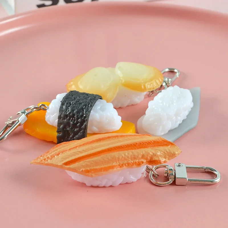 Simulated Sushi Keychain Creative Japanese Salmon Seafood Shrimp Food Model Car Phone Bag Pendant Gift Ornaments Trinkets Women