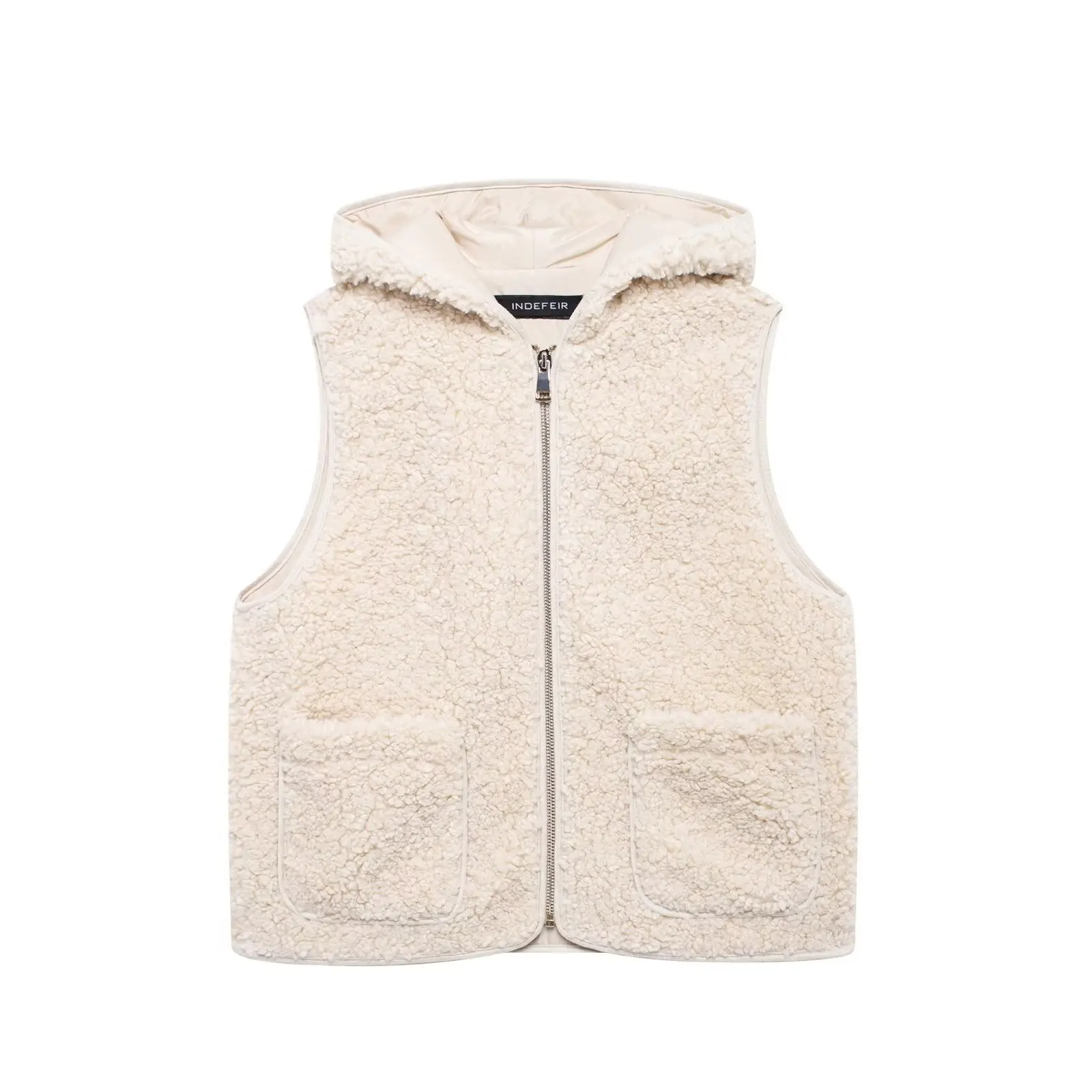 

TRAFZA Women's Winter Fashion Warm Hooded Fleece Vest Female Sleeveless Pockets Decorate Front Zipper Casual Cotton Waistcoat