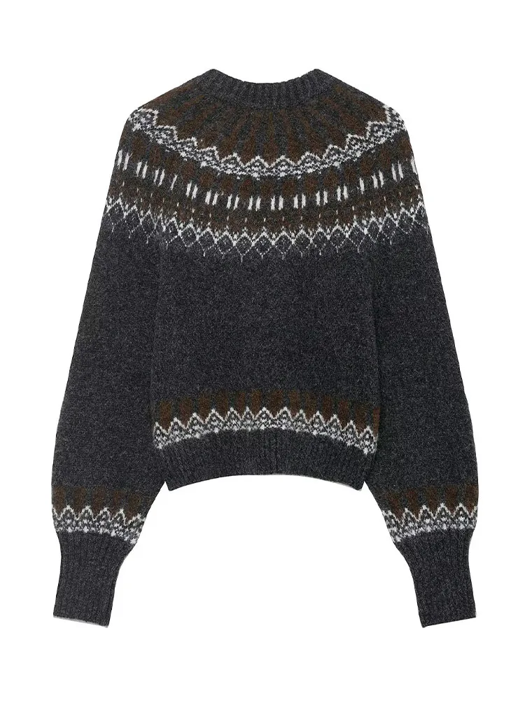 HH Mulheres Inverno Nova Moda Versátil Crew Neck Jacquard Malha Pulôver Top Feminino High Street Casual Quente Camisola de Manga Longa