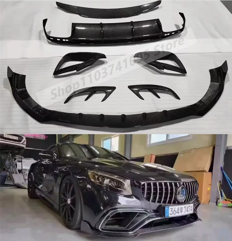 

Carbon Fiber Front Bumper Lip Rear Spoiler Trunk Diffuser Side Skirt Body Kit For Benz W217 C217 S Coupe S63 AMG 2018-2023