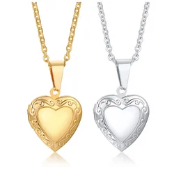 Heart Pendants Openable Photo Frame Stainless Steel Jewelry Necklaces For Women Family Love Girlfriend Valentine's Day Gift