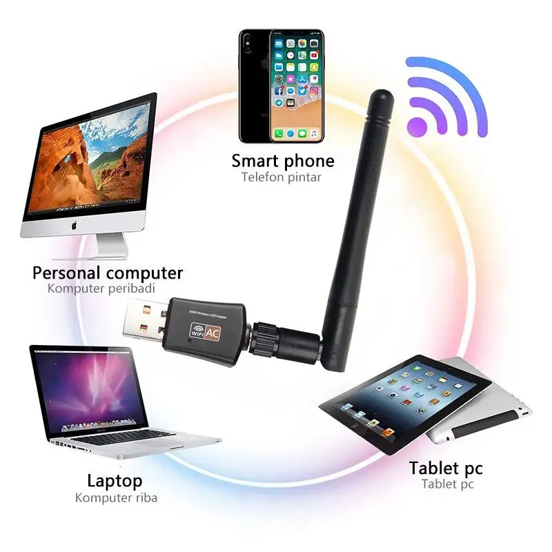 محول واي فاي USB صغير 150/ 600Mbps ثنائي النطاق 2.4GHz/5GHz 802.11ac دونغل بطاقة الشبكة اللاسلكية ويندوز ماك كمبيوتر محمول سطح المكتب