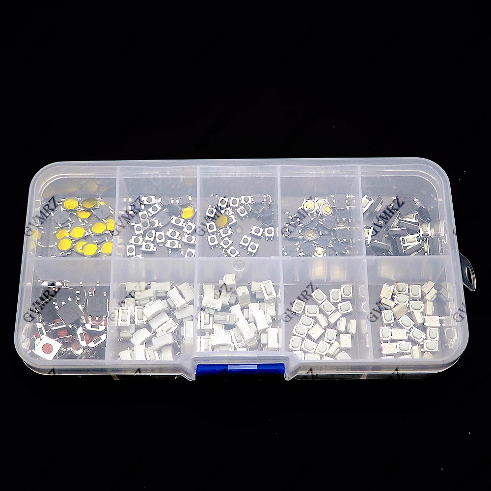 250Pcs Micro Tactile Tact Push Button Switch Assorted Kit 2P 4P SMD PCB Momentary Self-reset Car Remote Control Switch Repair 2P