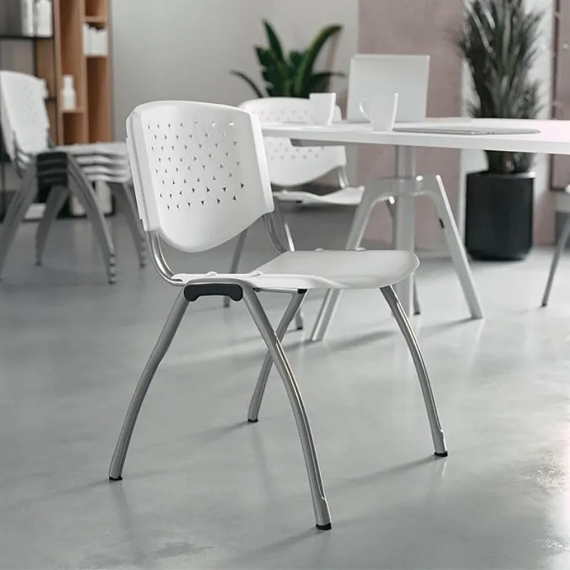 Series Plastic Contoured Lobby Chairs with Perforated Backs, Ergonomic Stacking Chairs for Offices, Set of 5, Gray