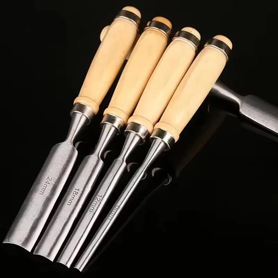 

Набор из 4 стамесок для резьбы по дереву 6/12/18/24 мм, полукруглые стамески с деревянными ручками, инструменты для деревообработки