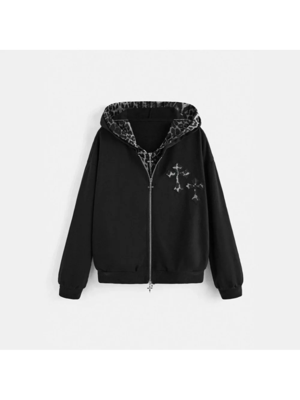 

2026 autumn and winter European retro leopard print hooded zipper cardigan niche loose design couple hoodie