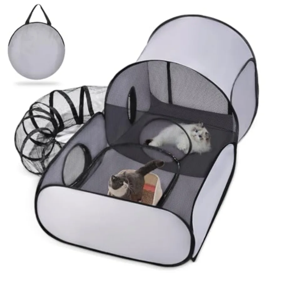 

Dog Playpen with Surround Tunnel, Outdoor/Indoor Cat Playpen with Breathable Soft Sides Cat Enclosure Tent for Small Animals, P
