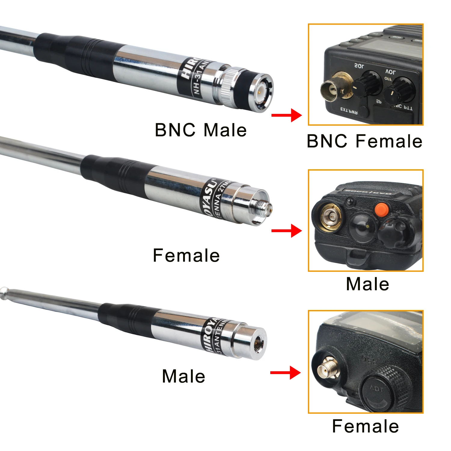 Walkie Talkie 27MHz CB ręczna składana antena 2.15dB 20W BNC,SMA-żeńskie, SMA-męskie złącza dla opcji