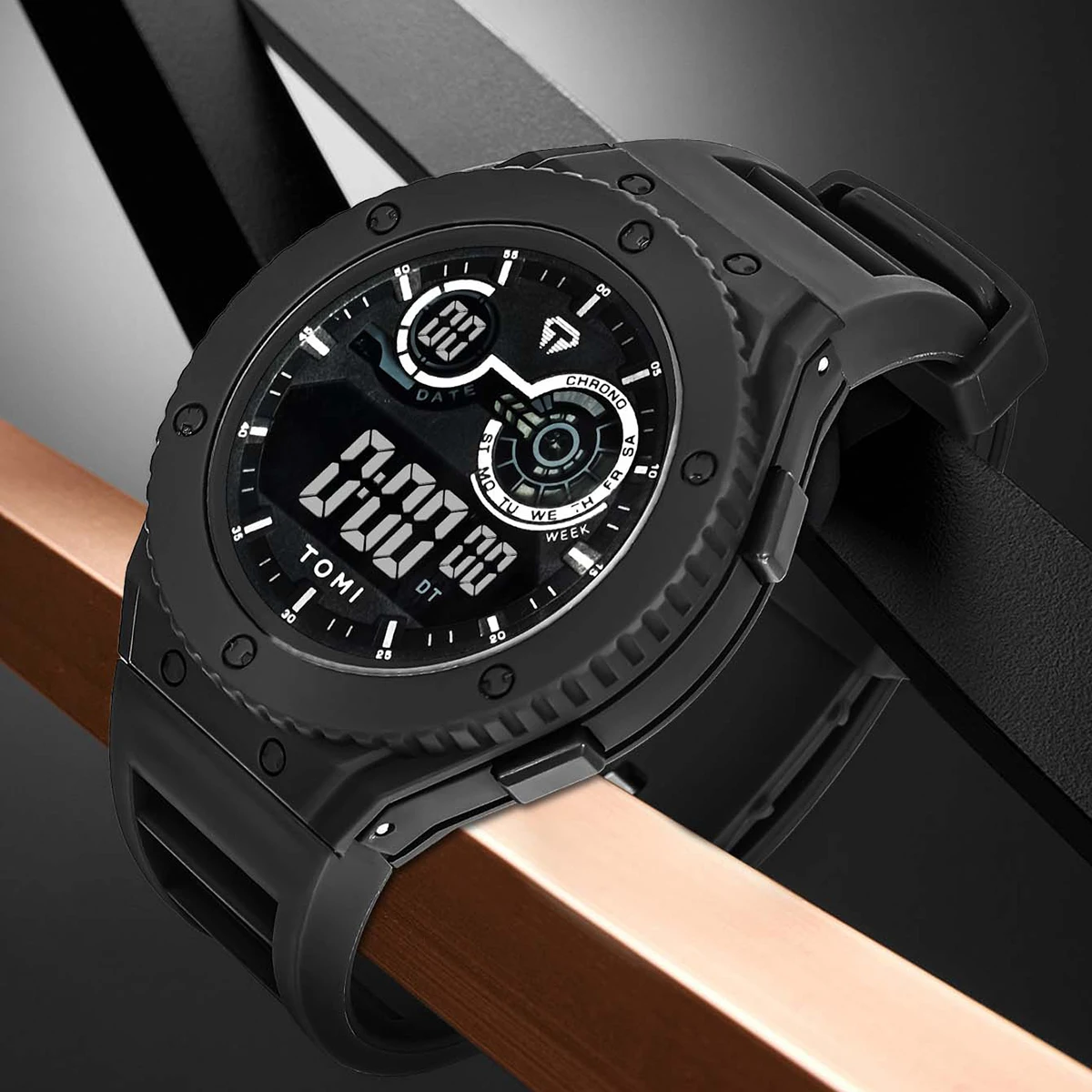 TOMI Men's LED Luminous Digital Watch Minimalist Design 30M Waterproof Men's Sports Watch Date Student Electronic Watch