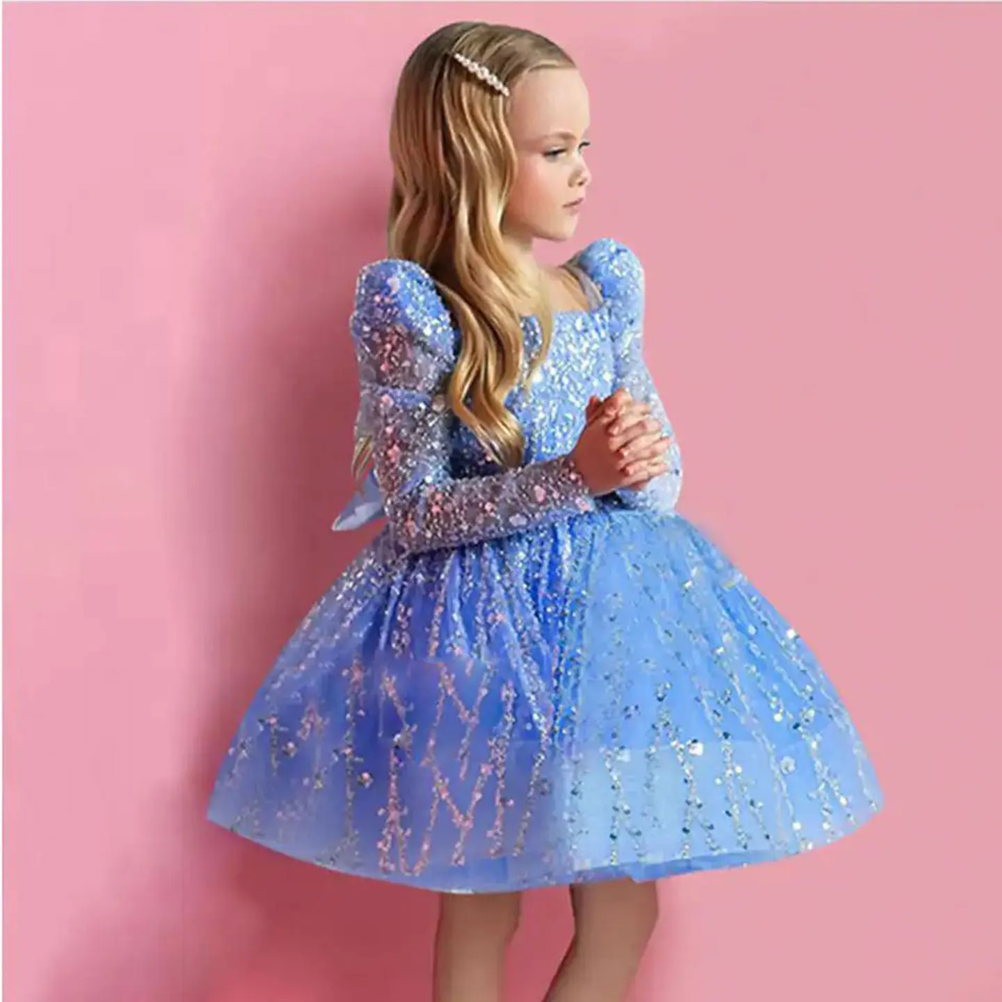 حالمة نذر J204 سباركلي فتاة عربية فستان الديكور الأرجواني طفل أطفال الأميرة حفل زفاف وعيد ميلاد الأطفال فستان مناسبات 2025 #3