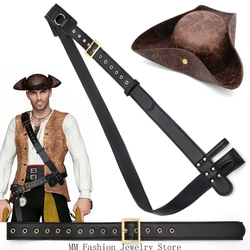 D0UB Lịch Sử Cướp Biển Vai Trò Chơi Bộ Trang Phục Bộ 3 Dây Đai Và Mũ Có Thể Điều Chỉnh Phụ Kiện Trang Phục Cho Sự Kiện Theo Chủ