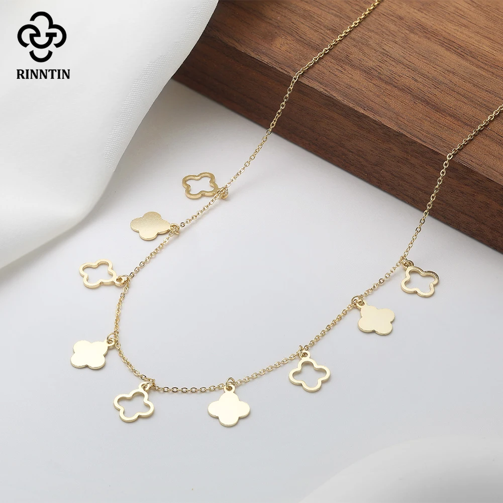 

Ожерелья с вырезом в виде клевера Rinntin, женское серебро S925, милые цепочки с цветами, модные ювелирные изделия, подвески, цепочка для свитера, подарок для свиданий BQN24